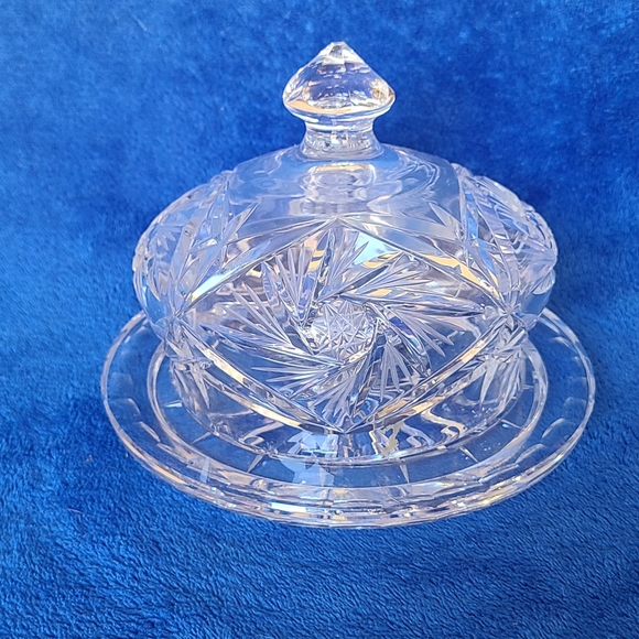 Polish Violetta Dome Lidded Round Pinwheel Hand Cut Cheese Butter Dish Elegant - Picture 1 of 9